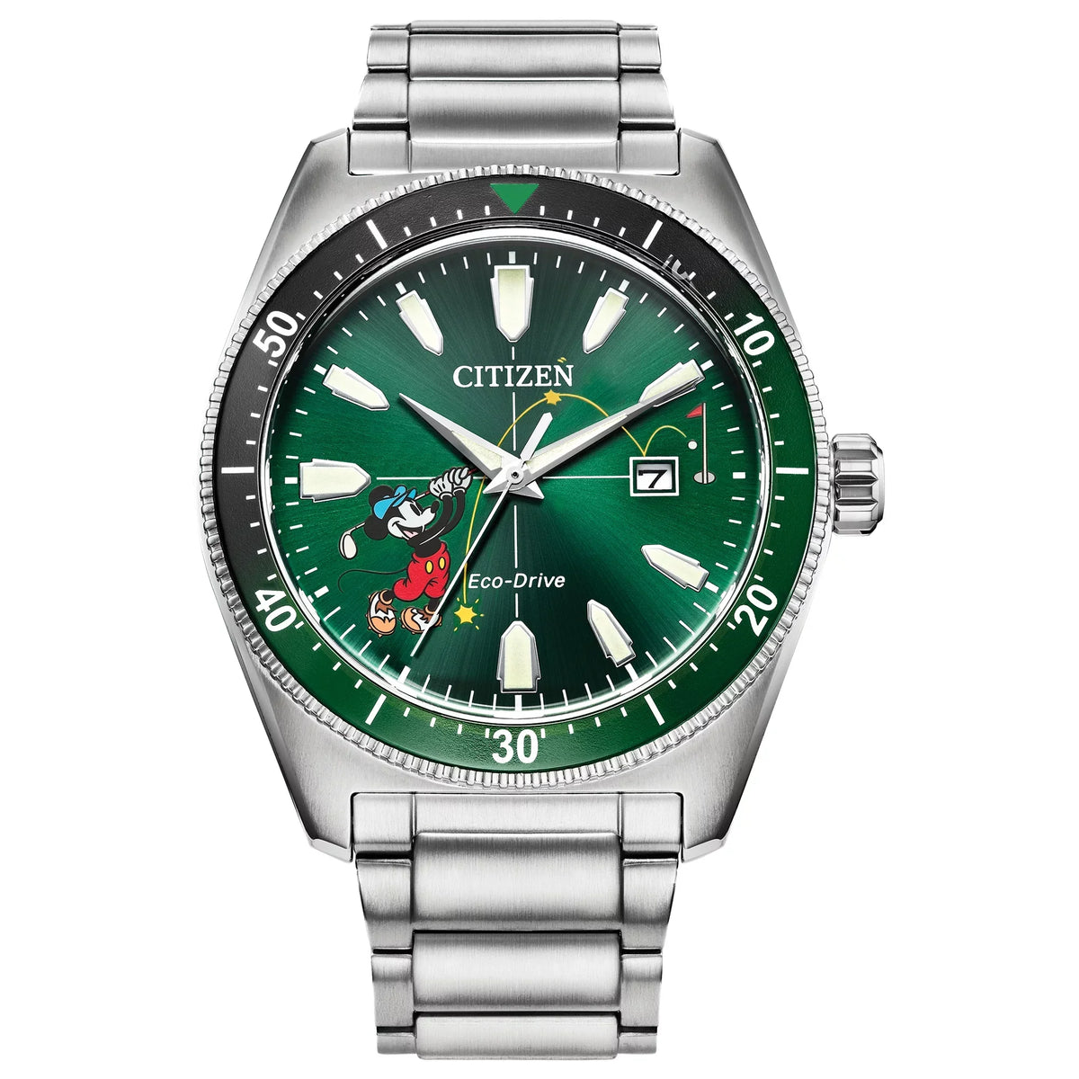 Steel Men's Eco-Drive Stainless Mouse Disney Citizen Watch AW1595-78W - Mickey Golfing