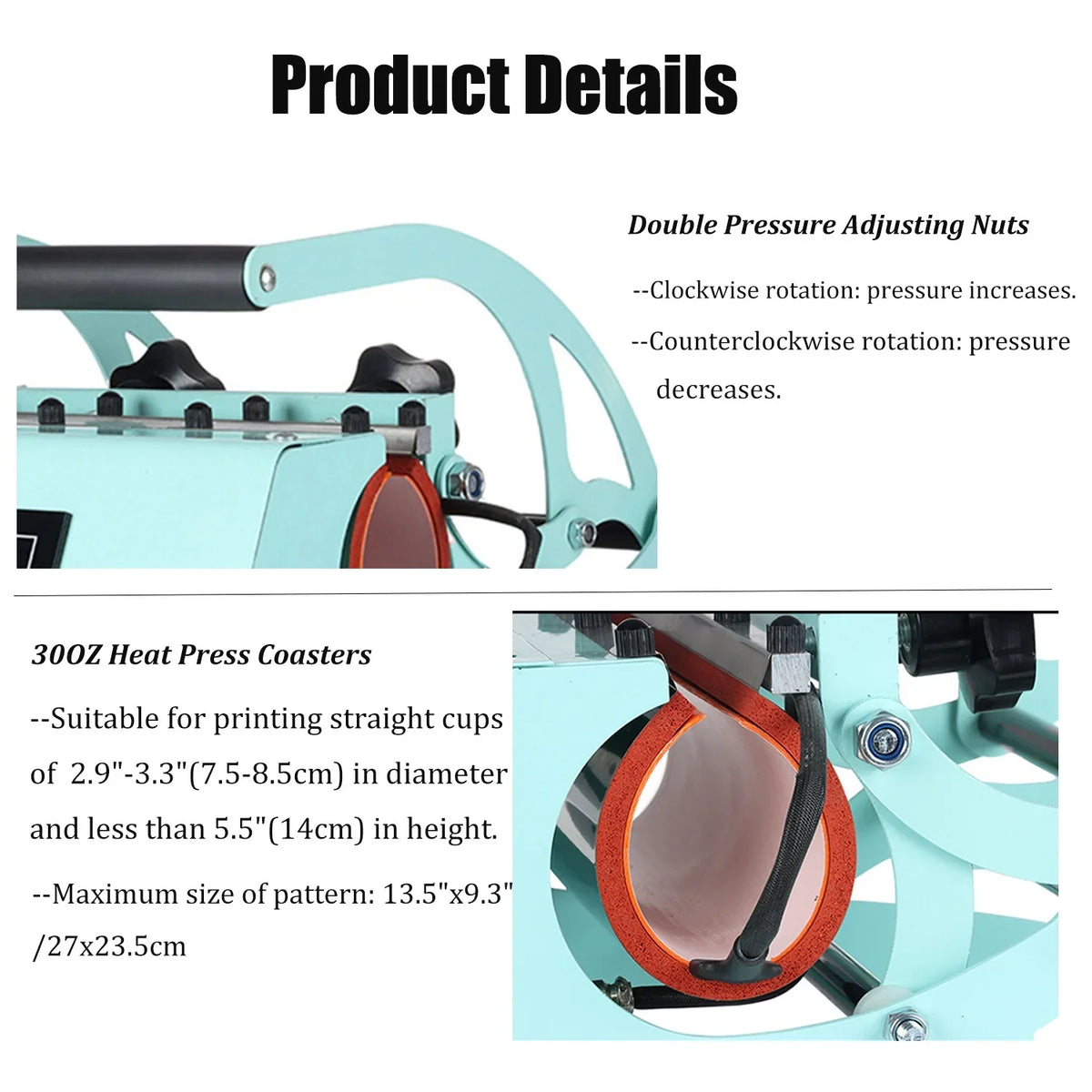 Cup Setting,Green Straight 20OZ DIY Press Print Machine, Mugs, Transfer Heating Tumblers with for Temperature Time Baking Tumbler Machine, Sublimation Press Mug Heat