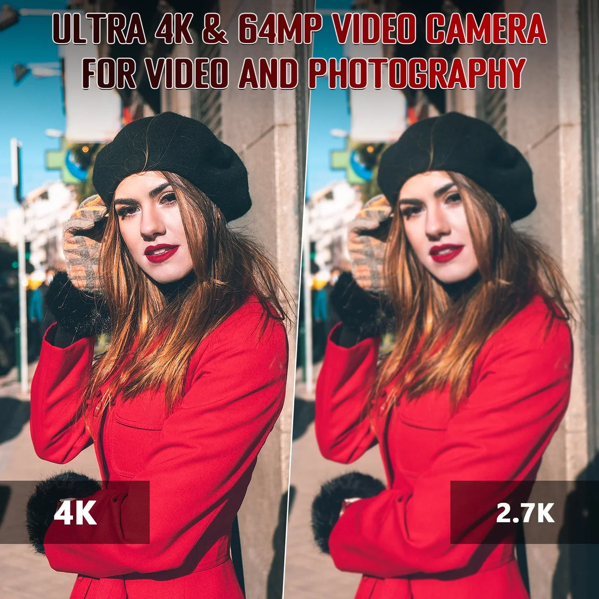 4.0" Camera with Digital Remote 4K Screen Card, Vlogging 60FPS,HD Handhold Camcorder SD Stabilizer, Camera Video 64MP 64G Control Touch Zoom Charger, 18X MARVUE Auto Microphone, Focus