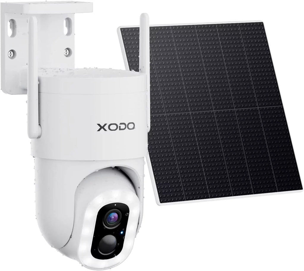 Home System, Audio, Pan-Tilt Camera Cam Night Security for Detection, 2K 360° XODO – Outdoor Color View Wireless Motion Solar Vision, Remote 3MP App Cloud/SD 2-Way Siren, with Floodlight E15