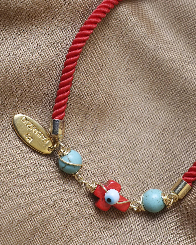 Adult Fabrizio Turquoise and with Capri Females Murano Adjustable Design By Eye Red for in Bracelet Cross Charm