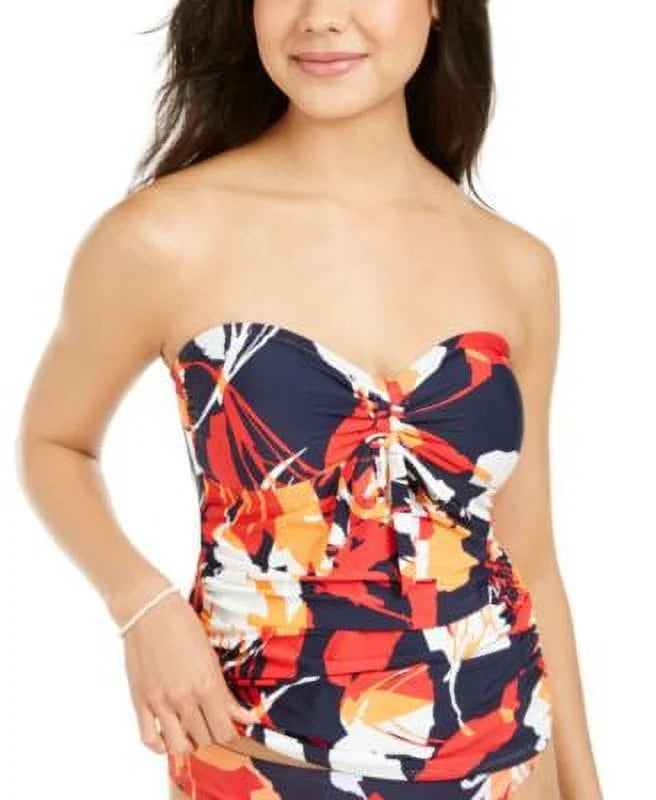 FLORAL X-Small Tie-Front DKNY Strapless NAVY Printed US HERITAGE Top, Tankini