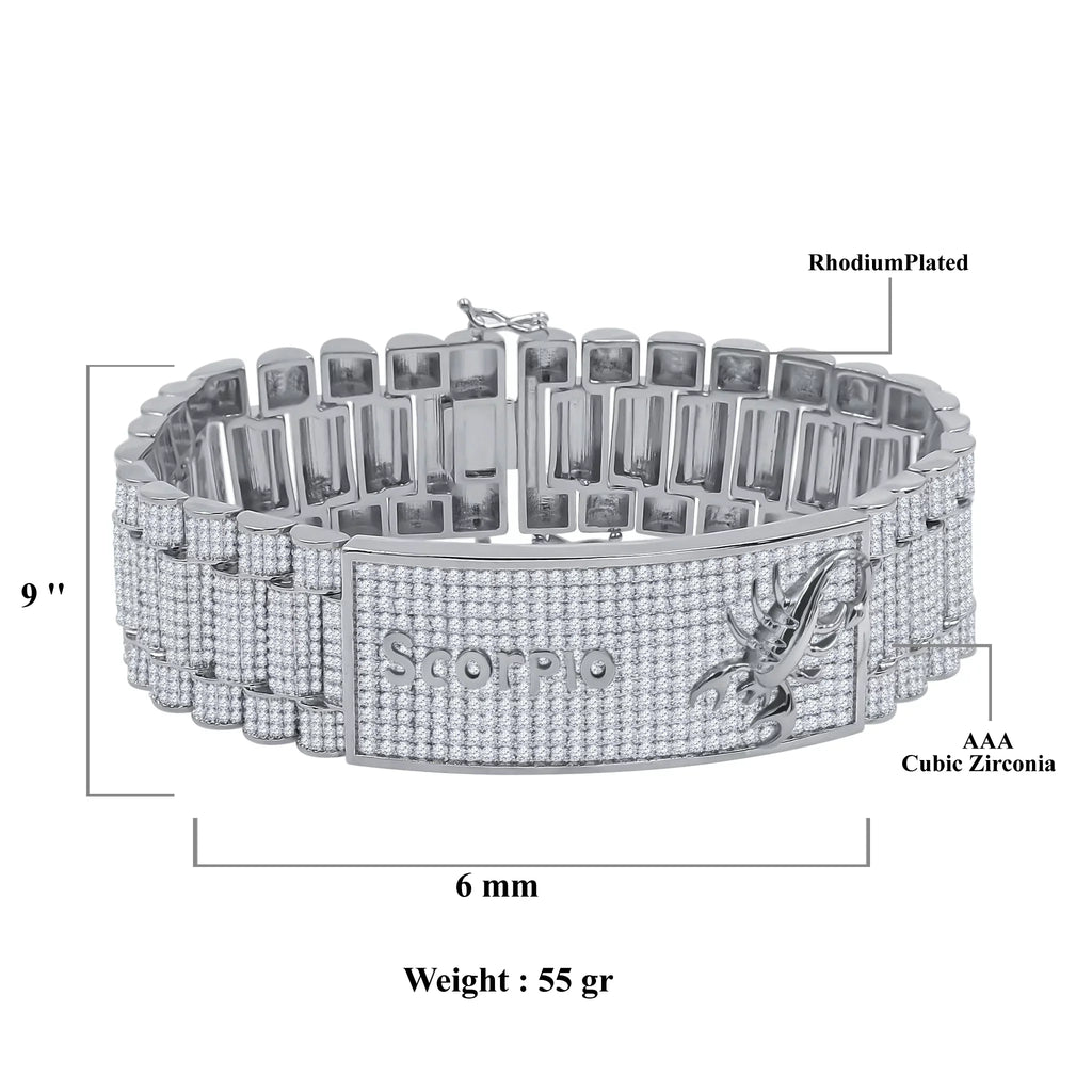Finish Link White Mens Simulated 14K Diamonds Bracelet Sign Scorpio 8.5'' Gold Zodiac