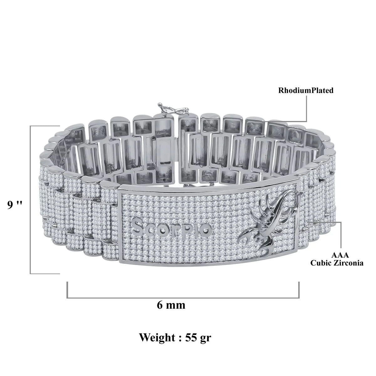 Finish Link White Mens Simulated 14K Diamonds Bracelet Sign Scorpio 8.5'' Gold Zodiac