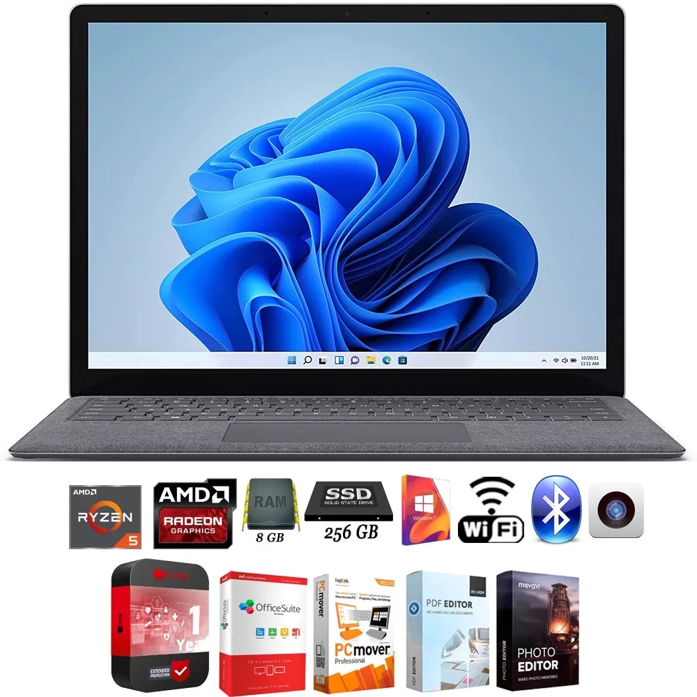 4 AMD Touch, 5PB-00027 + Year Surface Warranty Microsoft Software Suite 13.5" with Ryzen Bundle Protection Platinum Laptop 1 8GB/256GB 5 Elite 18