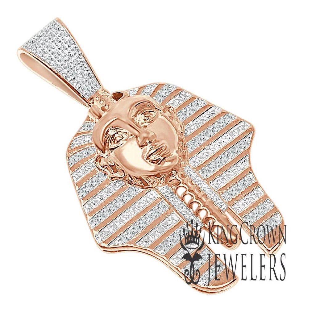 Rose Pendent 2'' Egyptian Diamonds Pharaoh Tut Real Charm 10K Gold King Finish
