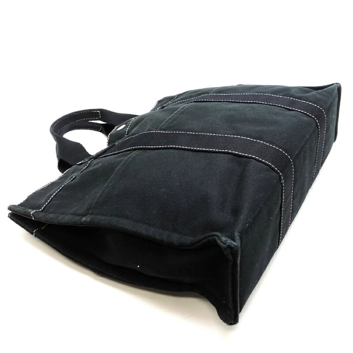 Ladies Canvas (Fair) Tote Hermes Black MM Cotton Pre-Owned Bag Deauville