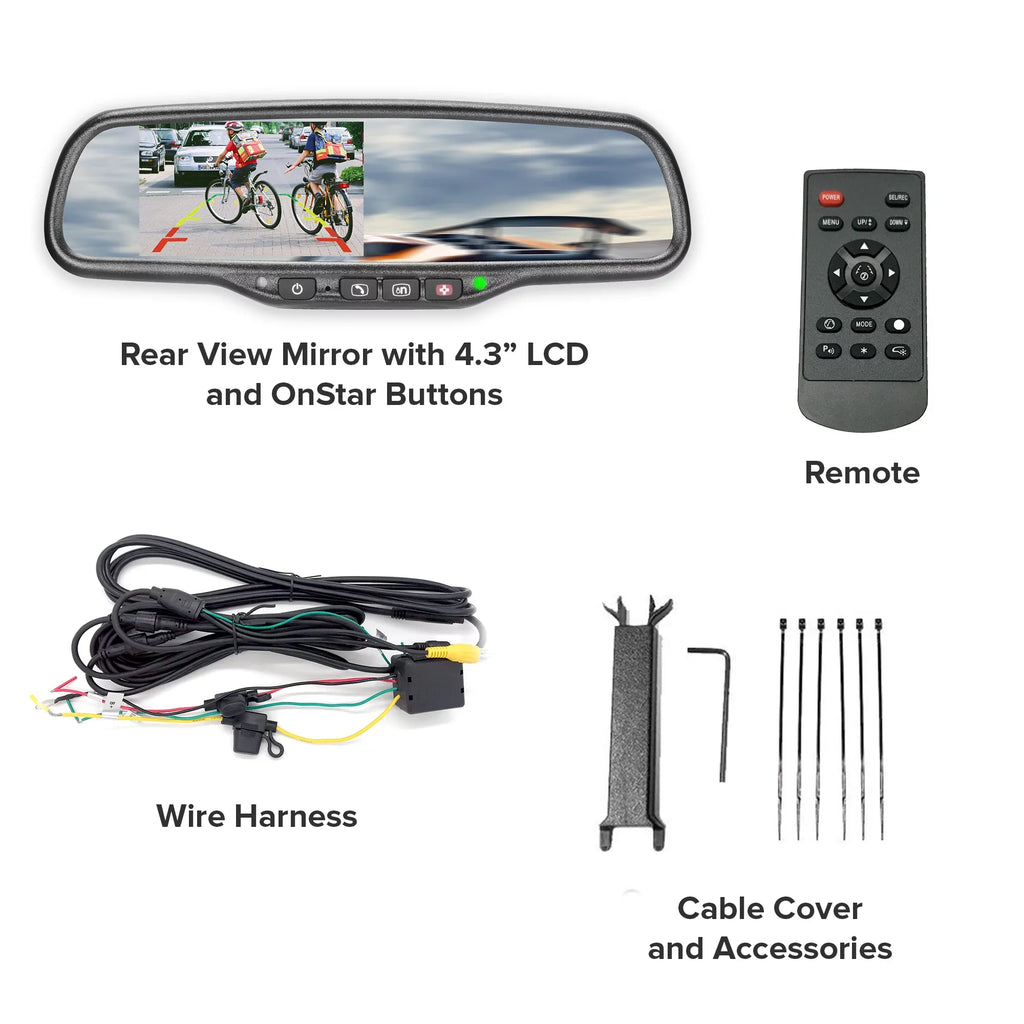 Rear 4.3" with OnStar Tailgaters Compatibility Bright for Auto-Adjusting Ultra Mirror Buttons, OEM View LCD, and Universal Master Cars All