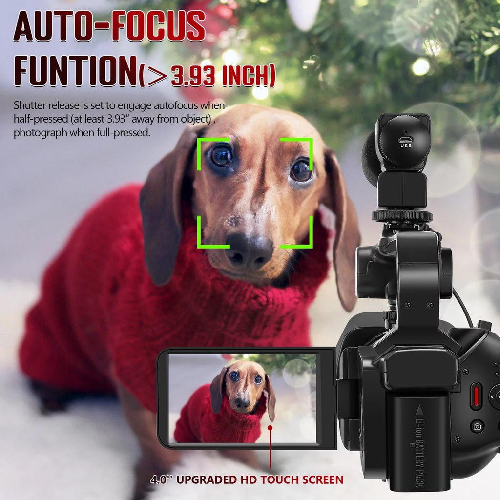 4.0" Camera with Digital Remote 4K Screen Card, Vlogging 60FPS,HD Handhold Camcorder SD Stabilizer, Camera Video 64MP 64G Control Touch Zoom Charger, 18X MARVUE Auto Microphone, Focus