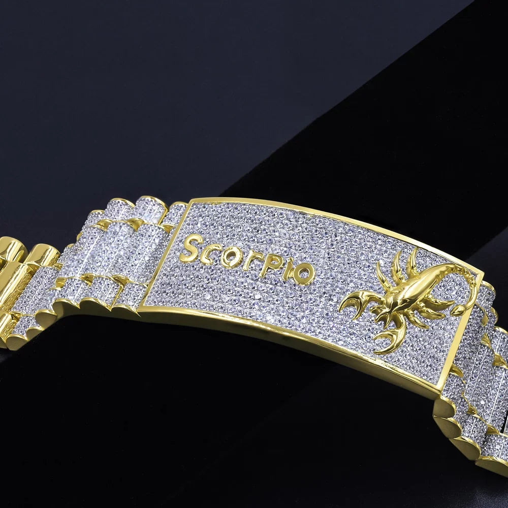Gold Diamond Horoscope 14K Sign Bracelet Simulated Finish Scorpio Zodiac 8.5'' Mens Astrology
