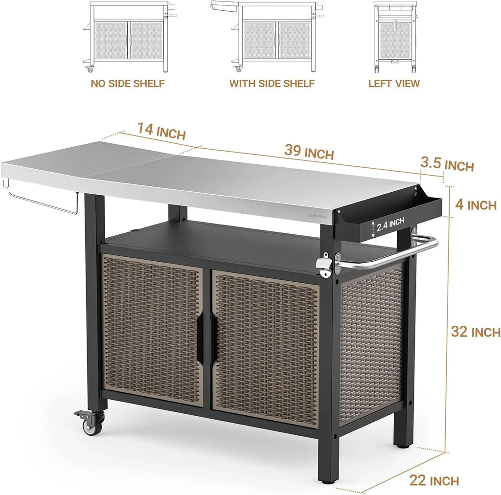 and Dining Side Kitchen with Worktable XL Cart with Storage SUSIMOND Stainless Outdoor Countertop, for Shelf Island Steel 53-Inch Table Rolling Wheels Indoor Cabinet