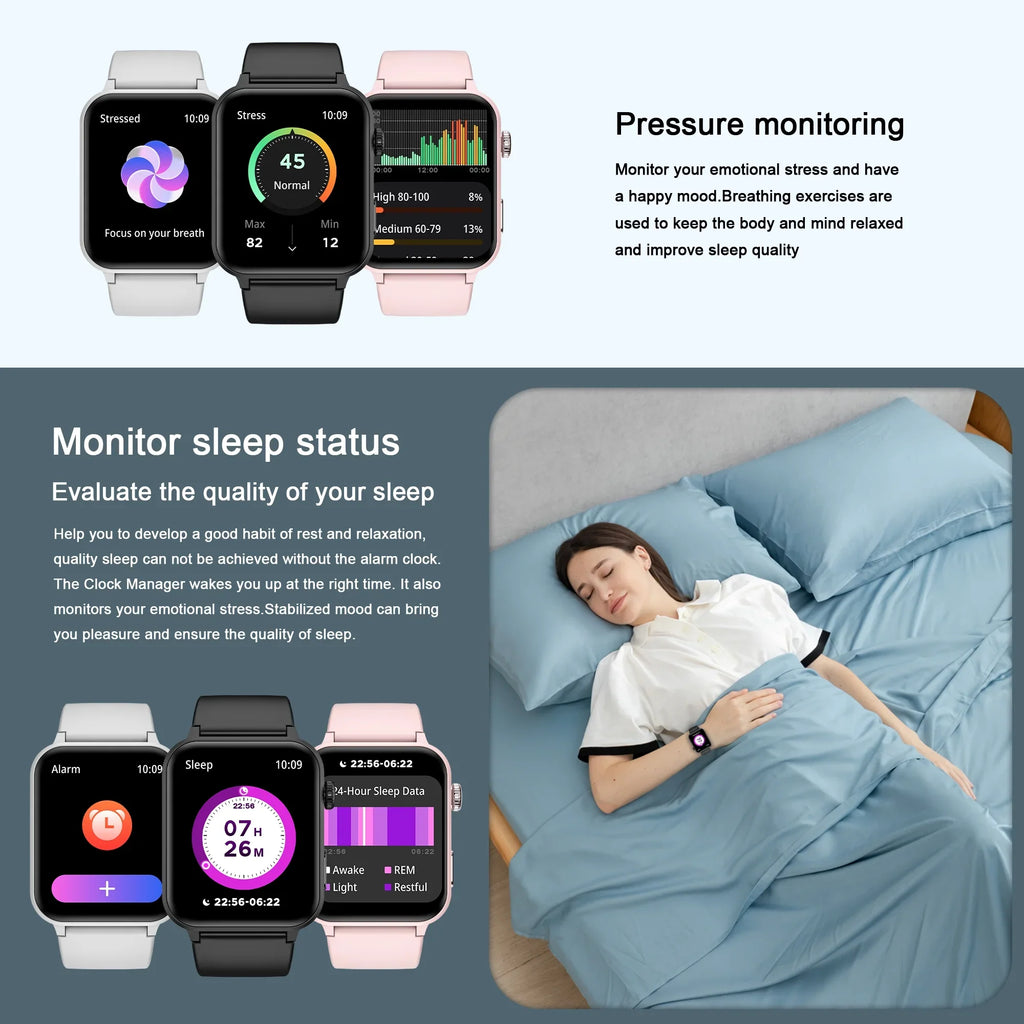 iOS, 1.83" Sports Fitness Call/Voice with Black Watch for Android for and Assistant, Waterproof, Women Modes 100+ Watch Bluetooth Smart