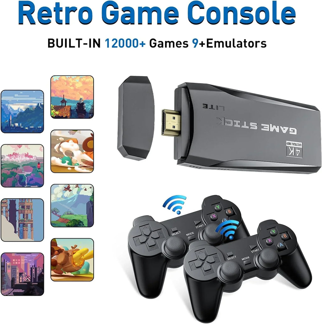 '- Stick Stick Support TV,Emulator Port,2 and Play Games,9 4K Classic Nostalgia Retro Wireless HD Emulators,Plug Video for Preloaded 12000+ Game S2 Gamepads(64G) Games Retro Console S2