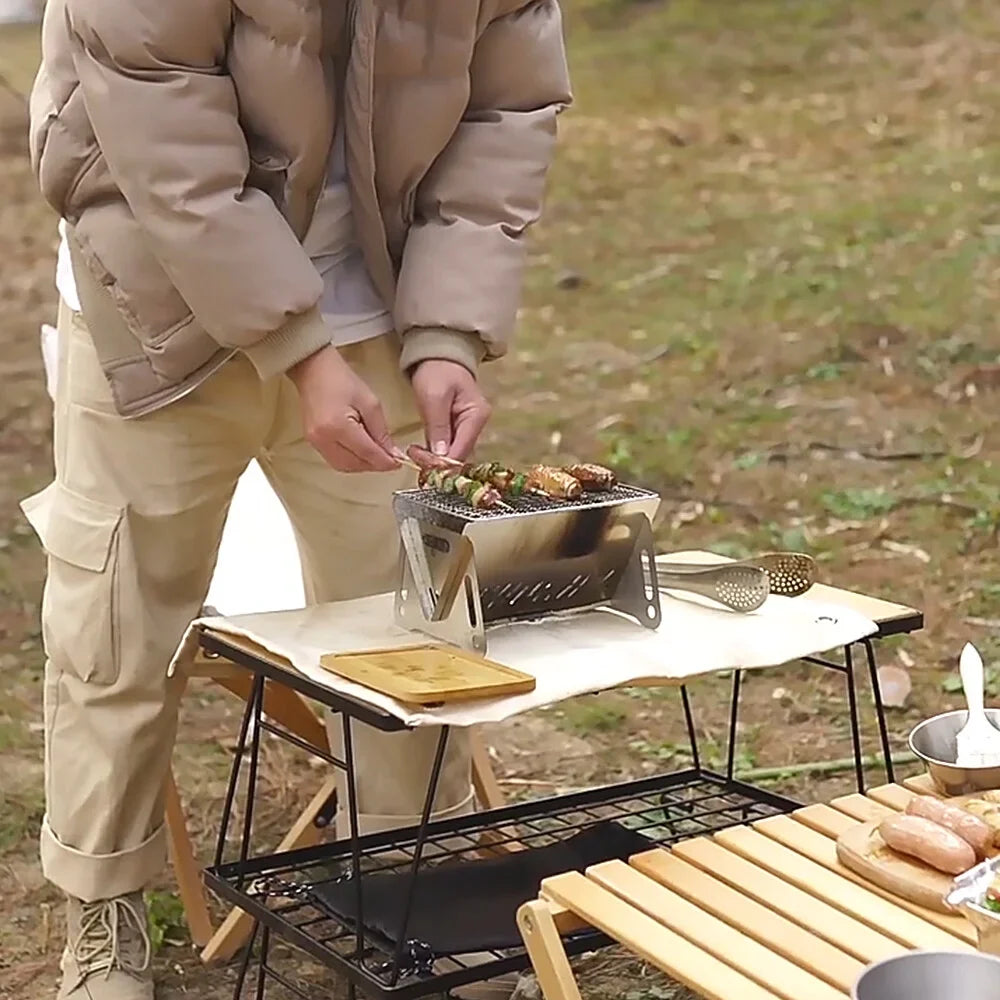 Steel Portable Cooking Burning Stove Stainless Grill Outdoor Plate Stove Wood Camping with Folding Backpacking