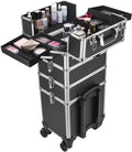 Makeup Straps Rolling Box Shoulder 1 2 Train Professional Case VIVOHOME in are Cosmetic Keys Aluminum not with Black(Cosmetic 4 Organizer Trolley included)