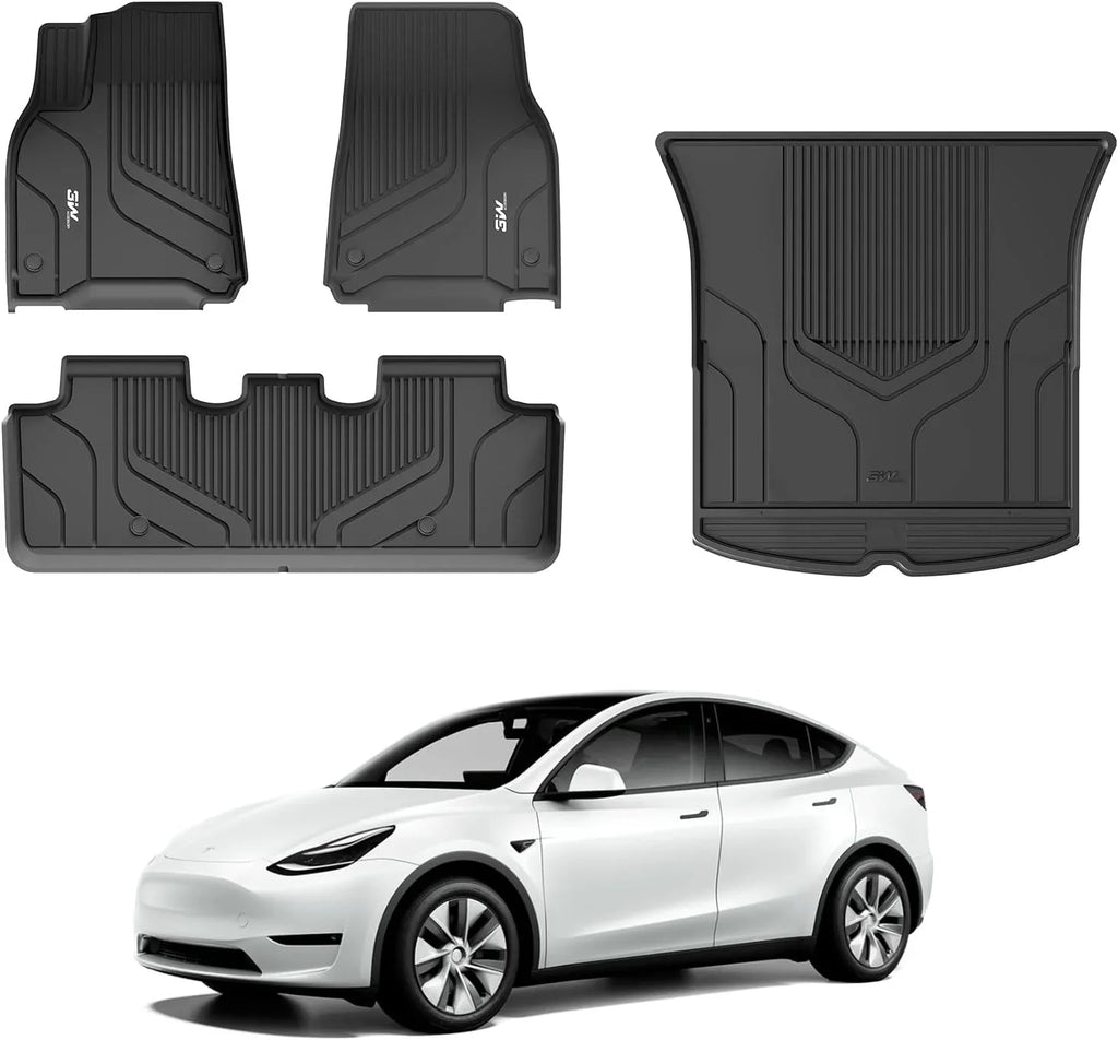 Tesla & Custom Black Floor Mats 1st&2nd Liner Liner 2020-2023 Trunk Mats and for Tesla Y Floor Model Row All TPE for Weather Y Cargo Car 3W Fit