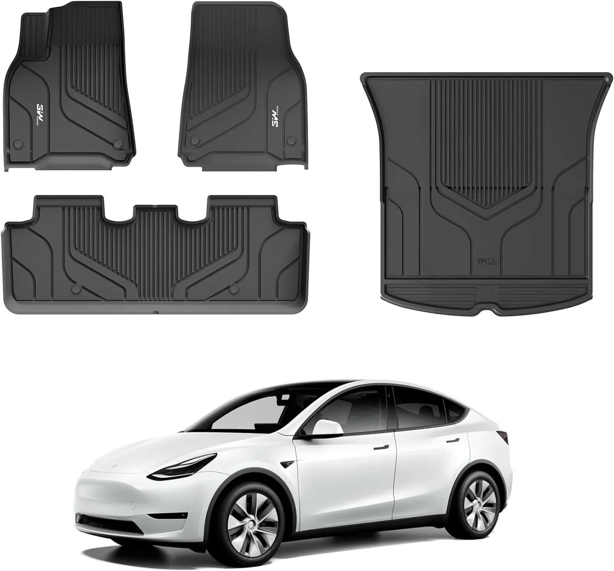 Tesla & Custom Black Floor Mats 1st&2nd Liner Liner 2020-2023 Trunk Mats and for Tesla Y Floor Model Row All TPE for Weather Y Cargo Car 3W Fit