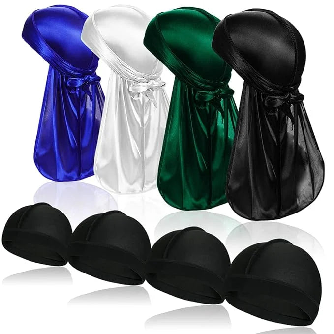 for Silky Headwraps Long Pcs Men 360 Cap Durag 4 Perfect and ASKNOTO Wave 4 Silk Pcs Tail Waves with