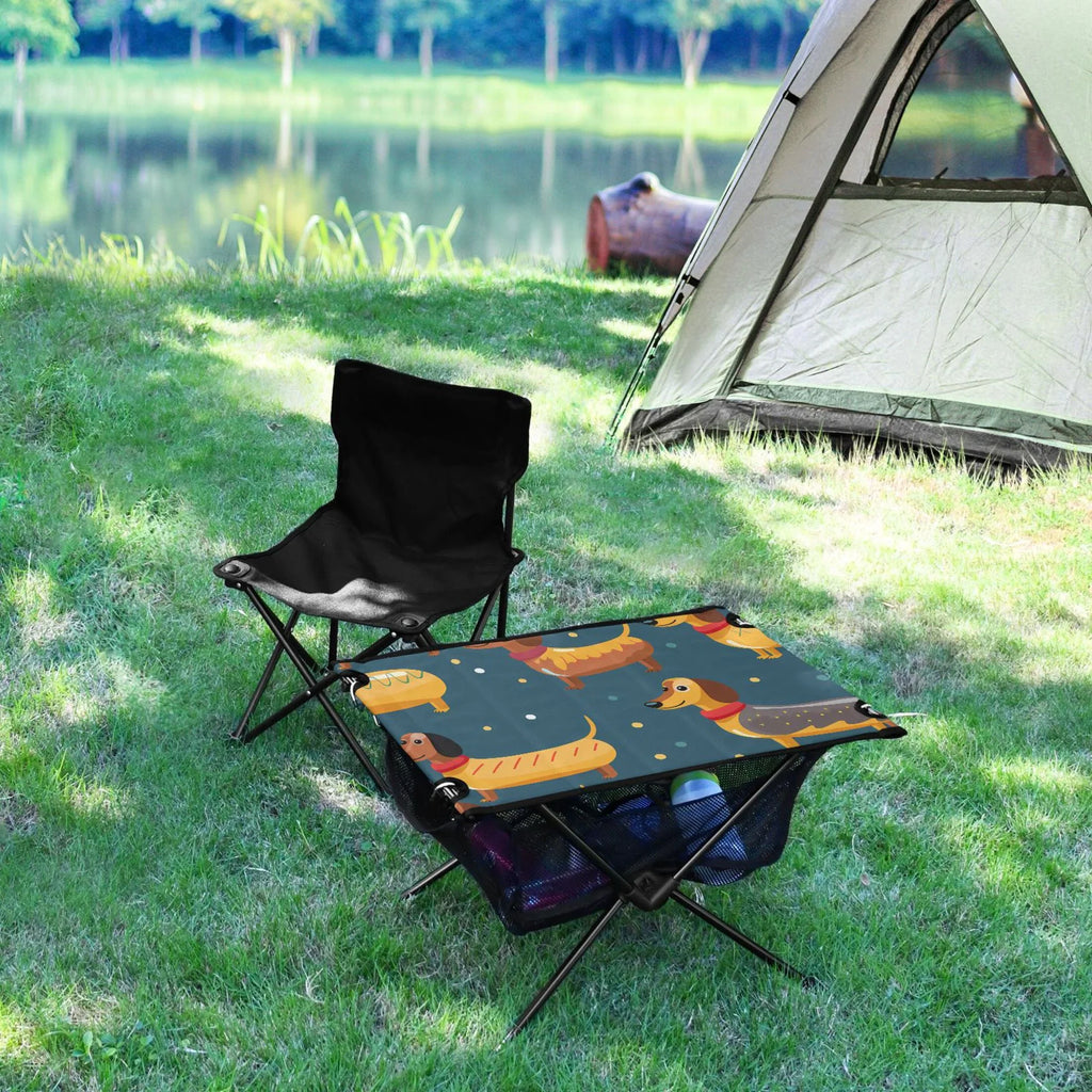 Outdoor Compact Dachshund Table Portable Bag Folding Storage Dogs Fishing Cartoon Picnic for Camping Table Table with BBQ Beach Travel