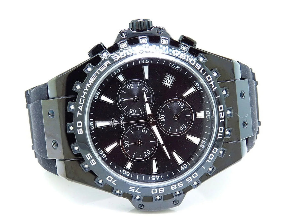 Band 0.26ct Mens Rodeo Watch Black 48mm Signature Rubber Jojo Joe