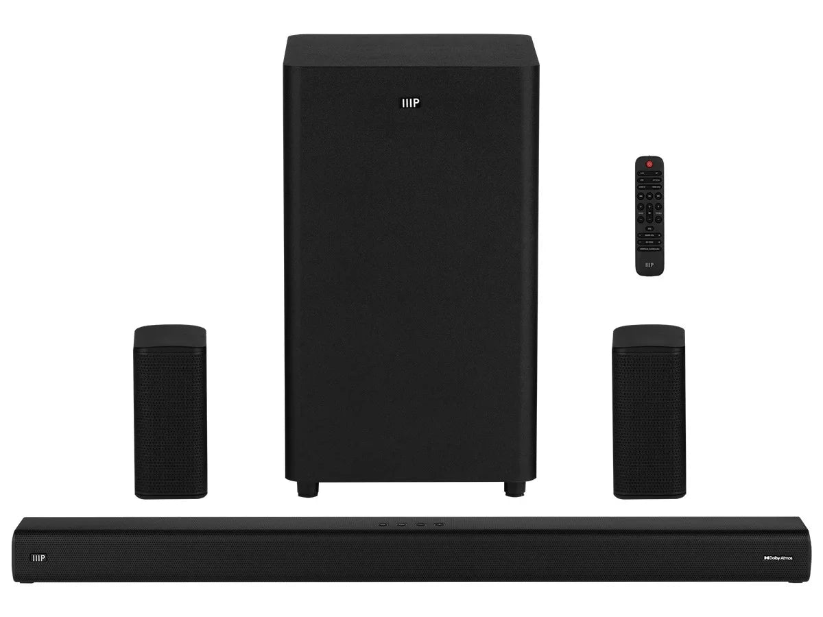 with Soundbar Inputs, Speakers, Atmos SB-600 Remote Wireless Subwoofer Monoprice Coax, Wireless eArc, 5.1.2 Toslink, & Bluetooth, Dolby HDMI Satellite