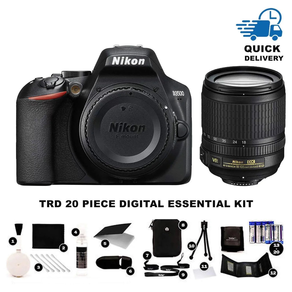 Nikon 70-300mm with ED, f/4.5-6.3G VR NIKKOR AF-P 18-55mm NIKKOR Black DX-Format DSLR D3500 Two & f/3.5-5.6G DX AF-P Lens DX Kit