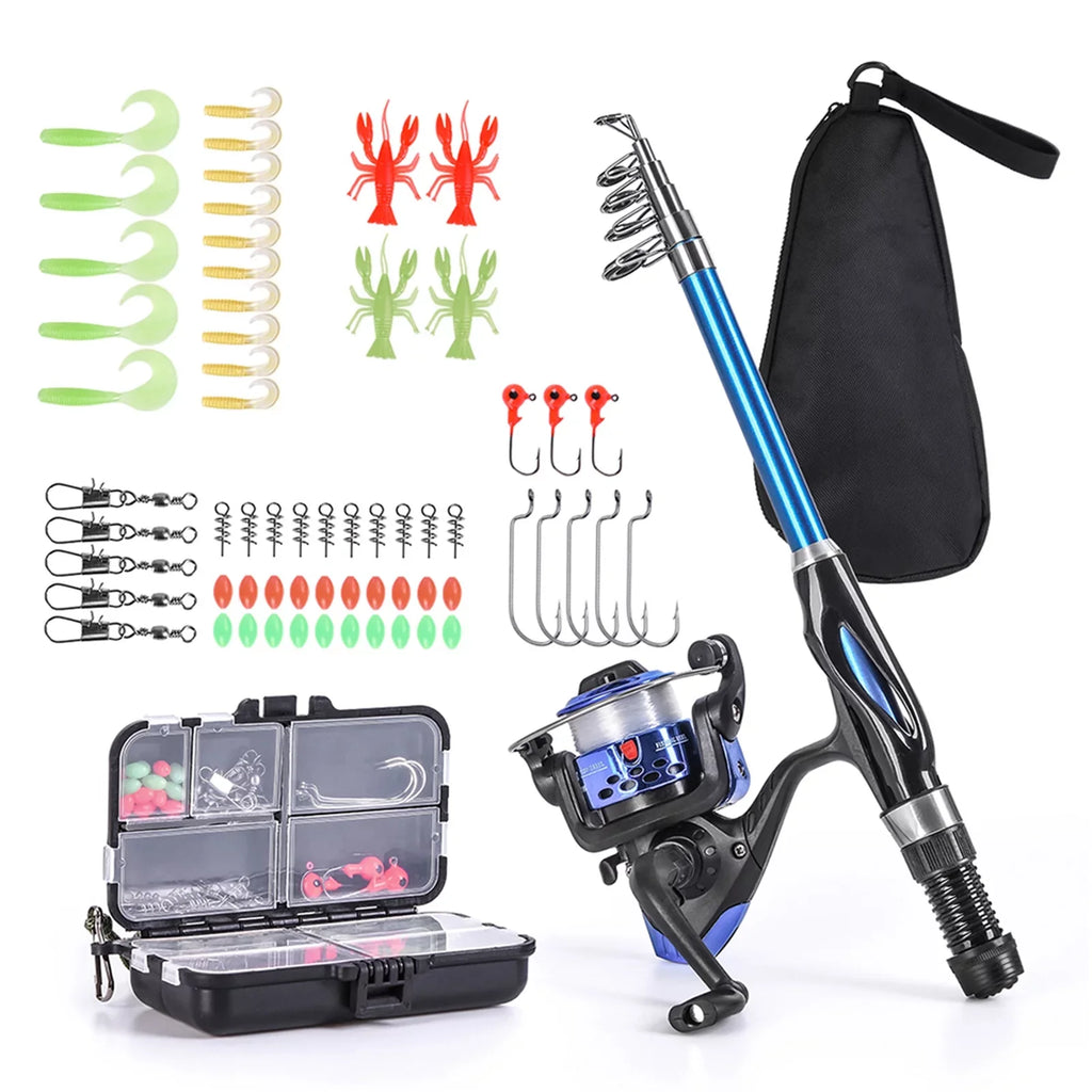 Rod and Reel Kit,Telescopic Fishing Full Reel Combo Rod Kids Set Spinning Fishing Blusea