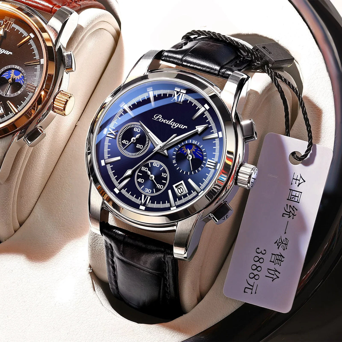 Male POEDAGAR Watch Clock Fashion Wristwatch Brand Mens Luxury Sport Waterproof Blue Quartz Leather Watches Top Casual