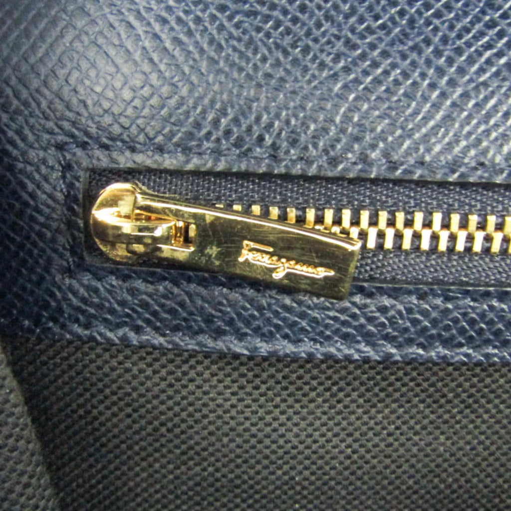 Bag Ferragamo 0011 Navy (Good) AU-21 Vara Shoulder Salvatore Leather Pre-Owned Women's