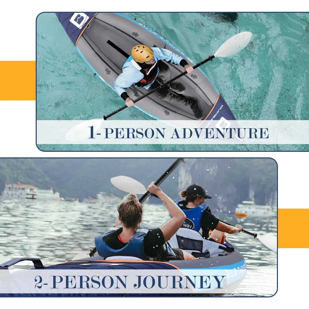 Inflatable White Paddles,Hand Persons Kayak with Water sit-on 1-2 BLUE BRIGHT Touring Paddling Pump,Backpack,Fins