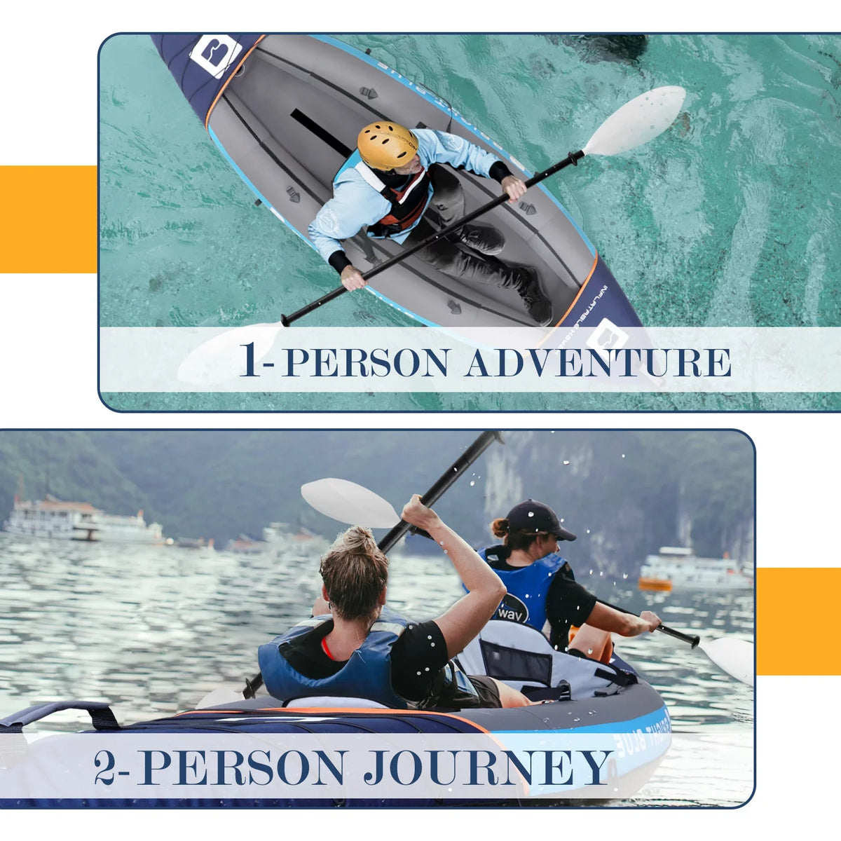 Inflatable White Paddles,Hand Persons Kayak with Water sit-on 1-2 BLUE BRIGHT Touring Paddling Pump,Backpack,Fins