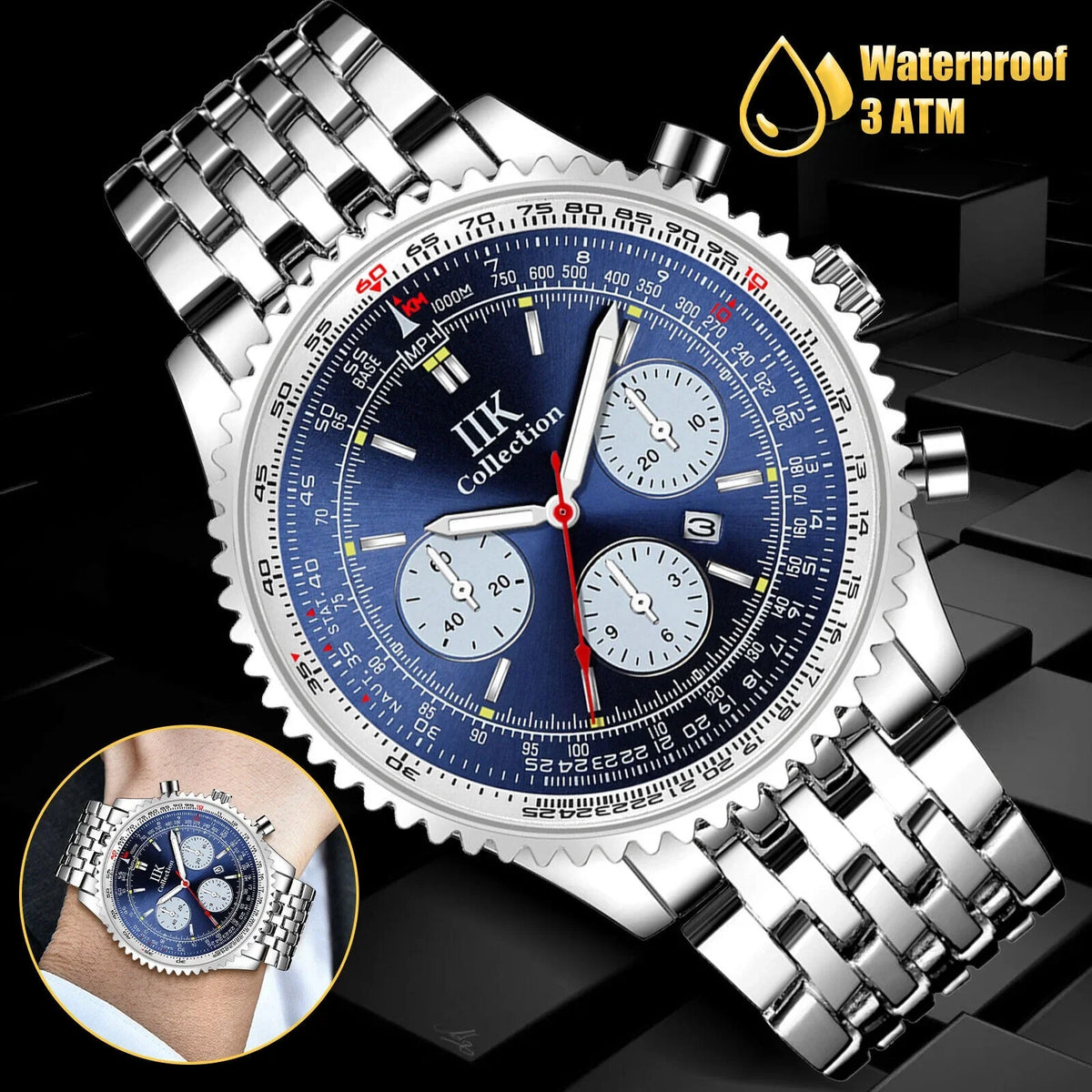 Waterproof Men Quartz De Watch Relojes Stainless Bracelet Luminous Steel Hombre