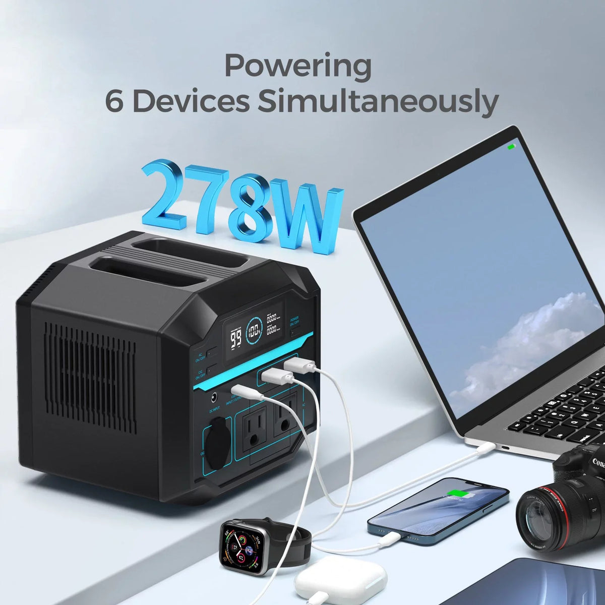 PD Charging Portable AC Outdoor 222Wh Emergency Camping Lightweight Output, Solar Pass-Through Outlets, Renogy Generator Lithium Power Station 120V/200W 60W Backup Home Battery for 2 USB-C