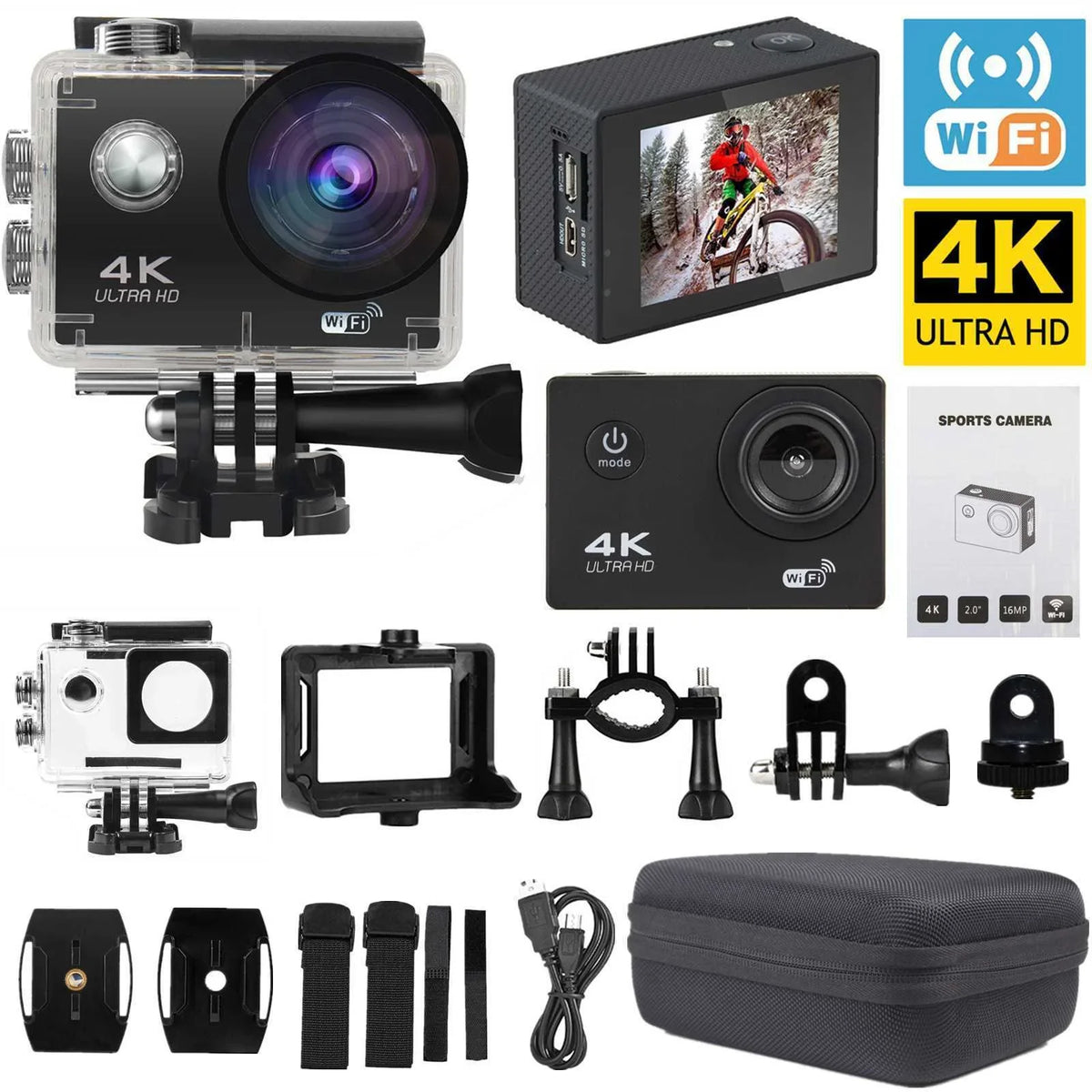 Under Included Action Waterproof, Battery, 30M Sports HD Card, Camera 1080P Carry Case TF Camera