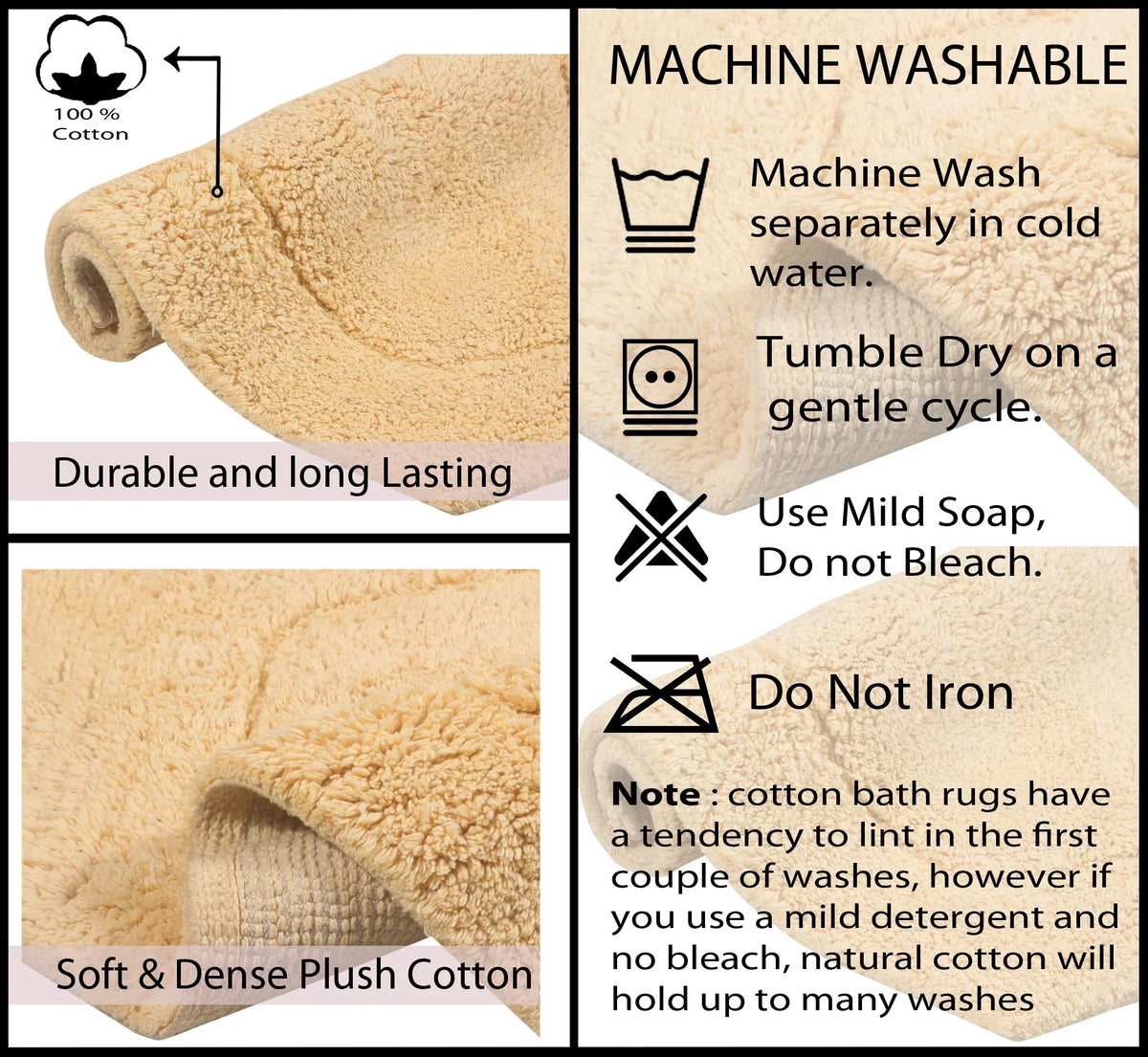 Bath Cotton and Weavers 34" rugs Home Soft x Wash Bathroom Non-Slip Tufted bath Machine Rugs, for Dry, Absorbent Bath Waterford Floor, Rug, Rectangle, Collection Yellow 100% Rug Carpet, 21" Bath