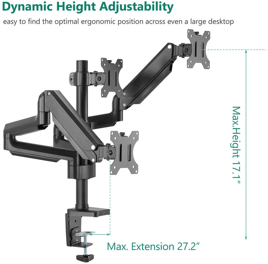 Adjustable Triple to Capacity Desk Weight Spring Monitor for up 27 Display Mount Stand Premium Gas inch, 15.4lbs Fully LCD