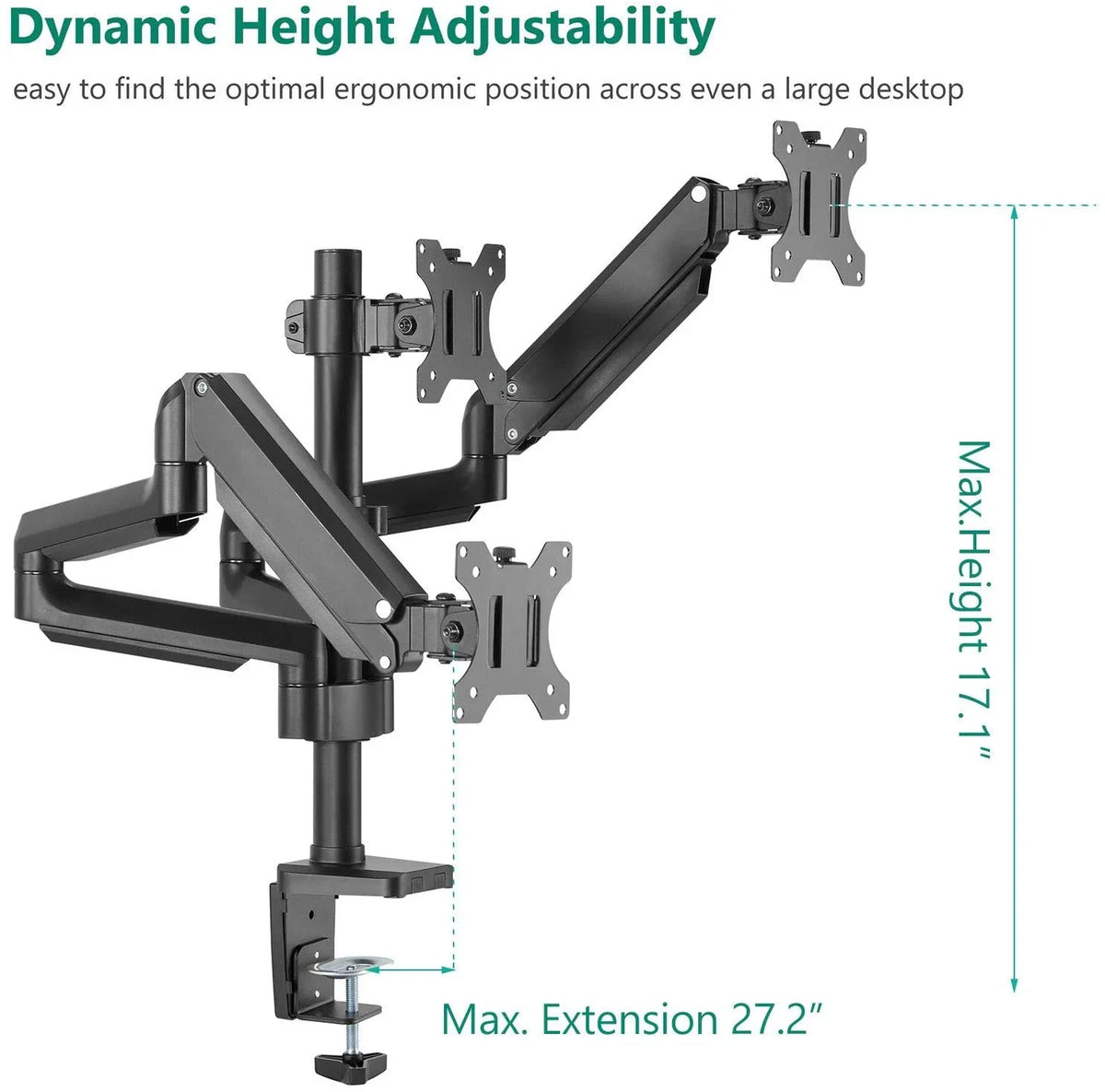 Adjustable Triple to Capacity Desk Weight Spring Monitor for up 27 Display Mount Stand Premium Gas inch, 15.4lbs Fully LCD