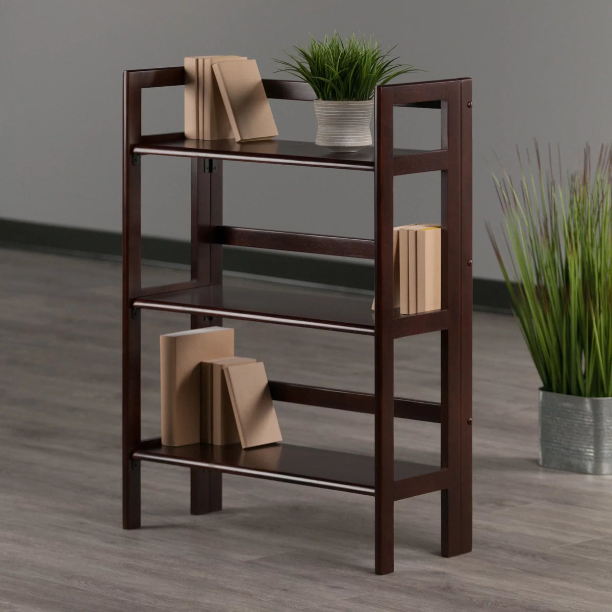 Foldable Winsome Wood Walnut Terry Stackable, Shelf, 3-Tier Finish