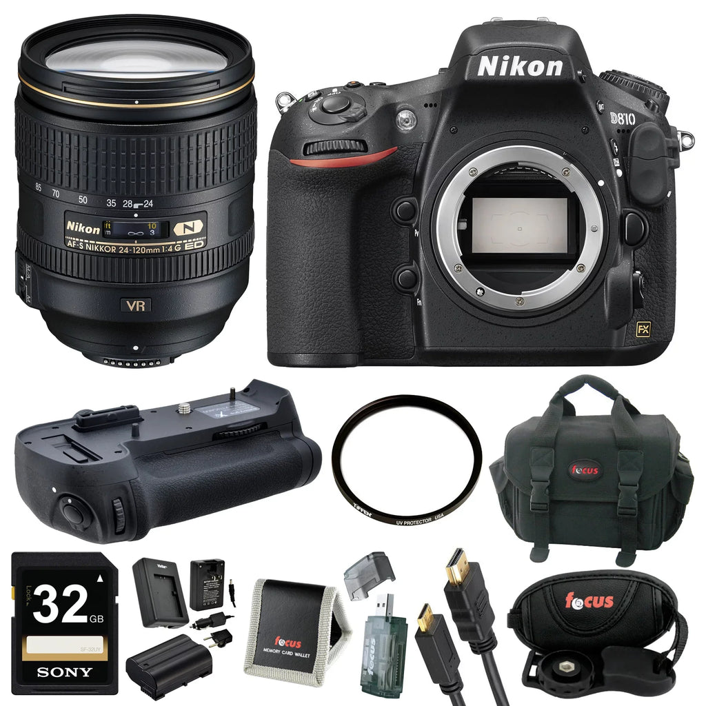 24-120mm & D810 w/ Lens DSLR Nikon Bundle VR Battery Multi-Power Camera Grip