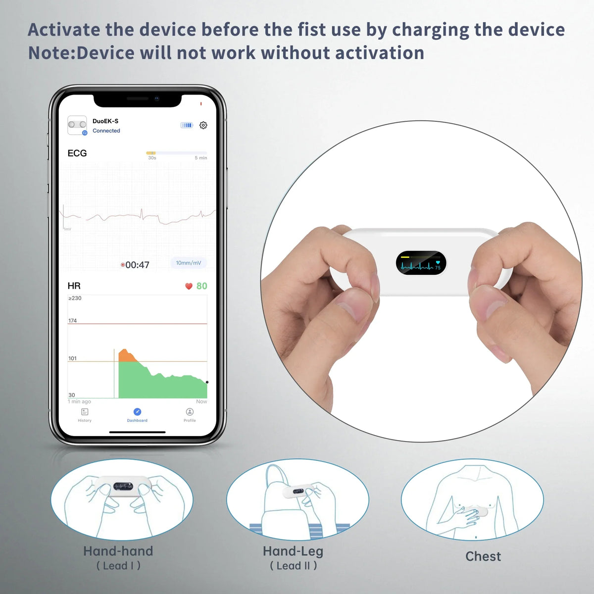 APP Wellue Measurement,Unlimited EKG Display,Handheld Monitor Screen Home with Heart with Storage Monitor Free Rate Tracker Personal Heart Bluetooth ECG Use,30s-5mins for