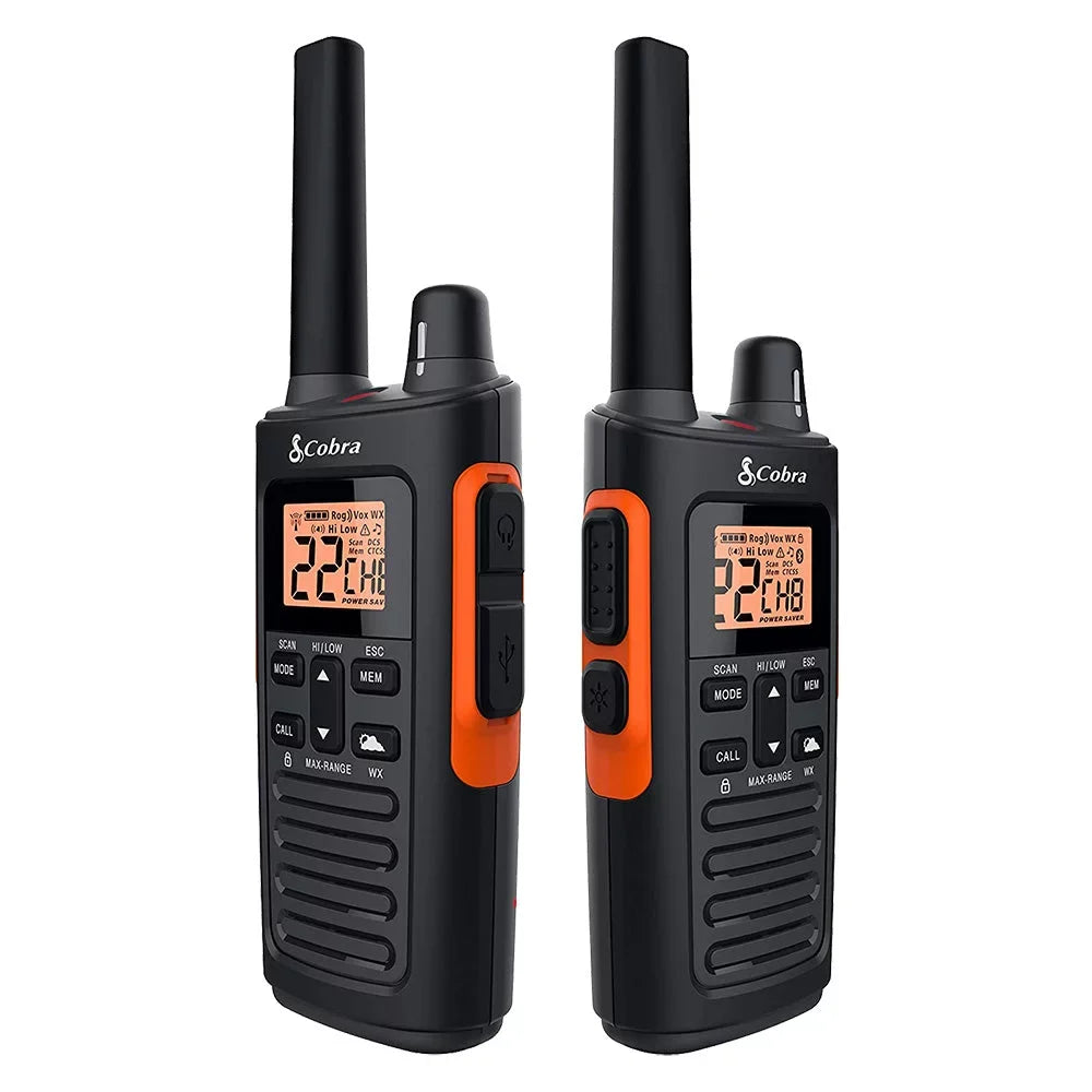 Preset Set Radio for Long RX680 Two-Way Adults Channels, Walkie Cobra - (2-Pack) Rechargeable, Range 60 38-Mile Waterproof Talkies
