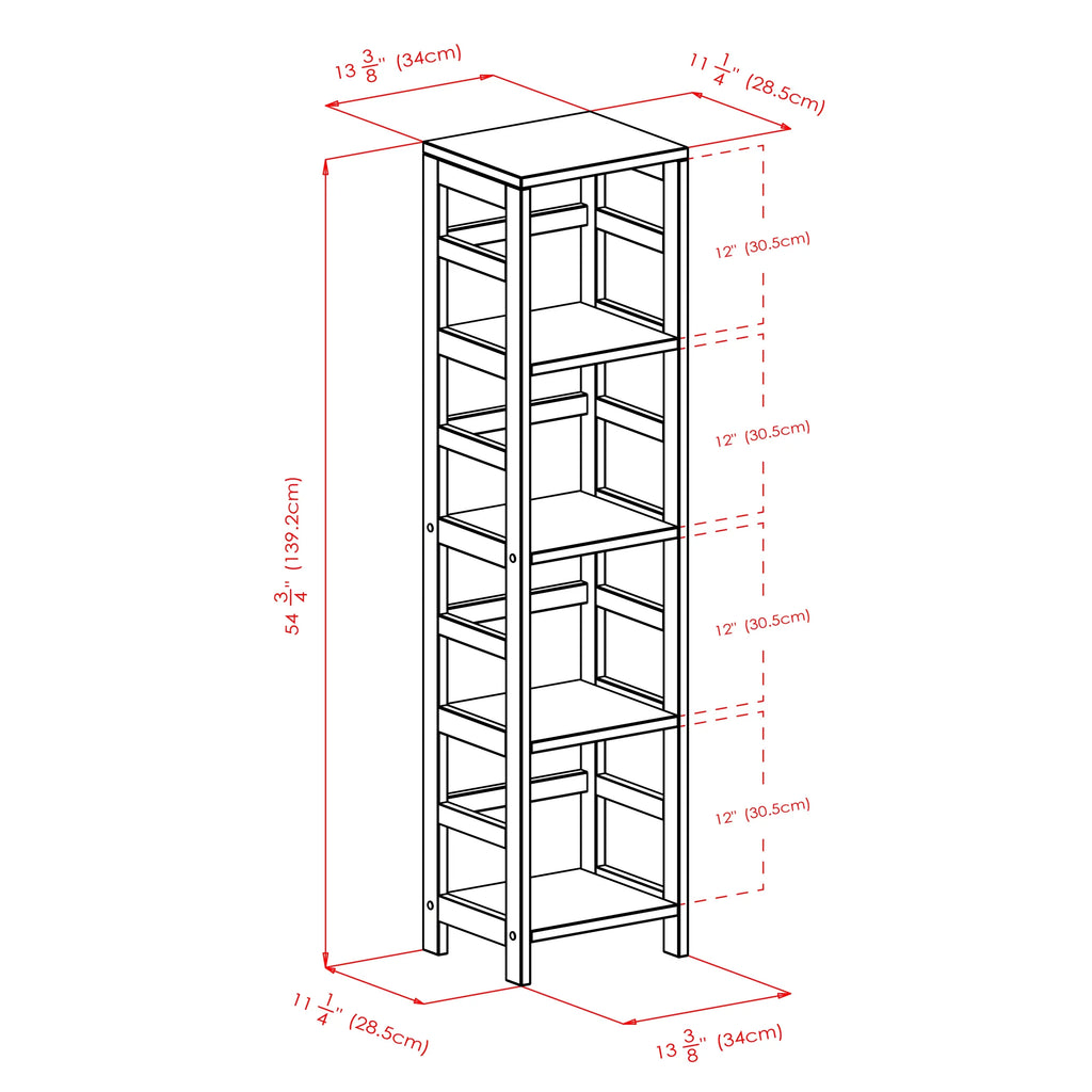 Capri Narrow 5-Pc Wood Finish Baskets, 4 Shelf Fabric Set, Espresso Black & Foldable Winsome