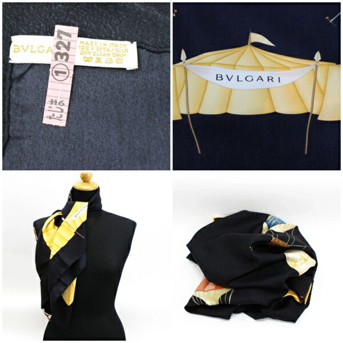 Women's Muffler Balloon Pre-Owned Scarf (Good) Bvlgari BVLGARI Silk Pattern Tapestry Black