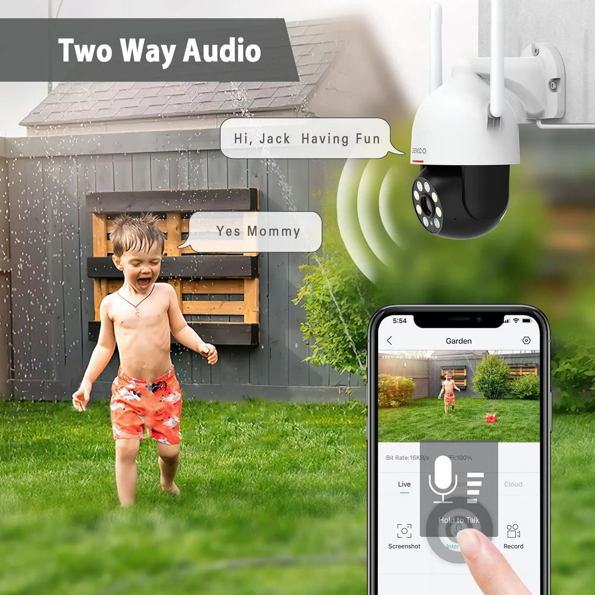 Camera, 2K Sensor, Camera Camera Surveillance Motion with Outdoor 360° Security PIR WiFi Camera Audio Spotlight, 2 View, Night DEKCO with Vision Waterproof Wired Way