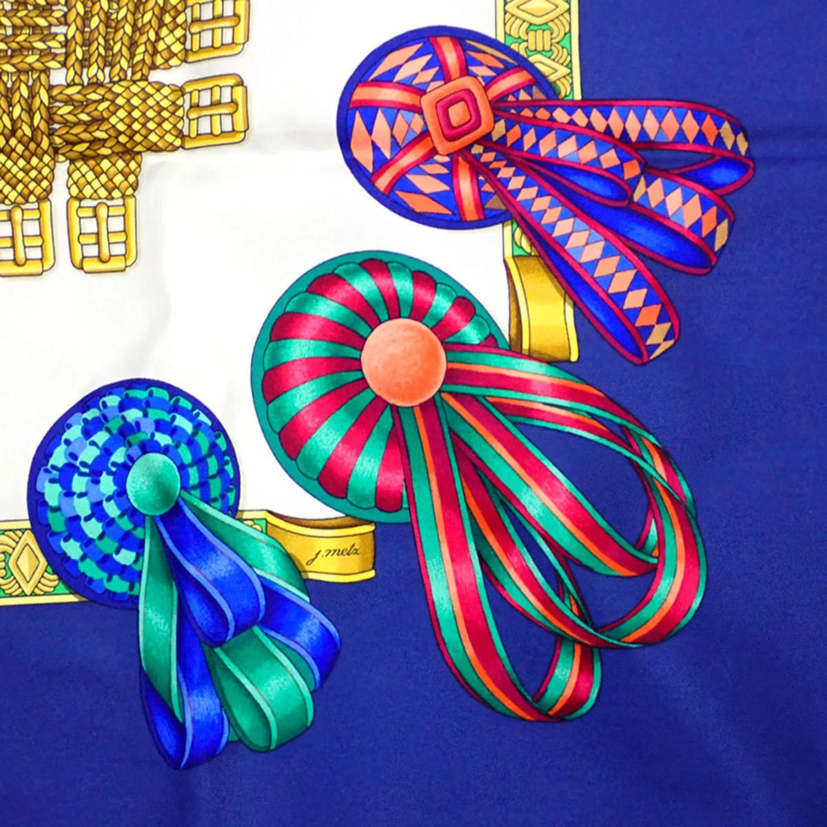Ribbon Scarf HERMES Pre-Owned (Good) Silk LESRUBANSDUCHEVAL Horse Muffler