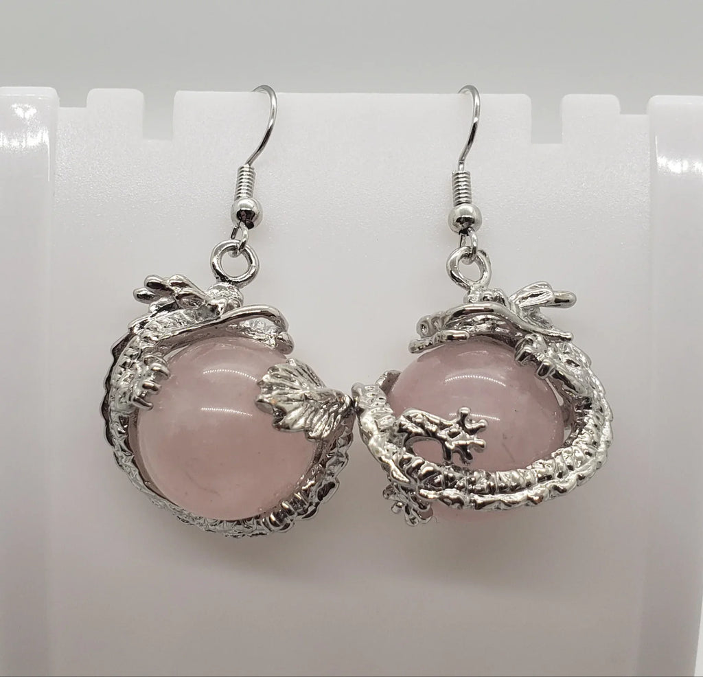 Quartz Earrings Natural Dragon Rose