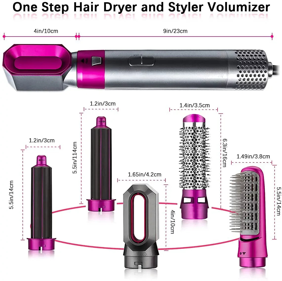 Color: PinkGold Dryer Hair with Heads 5-in-1 Automatic Dryer - Brush Brush Blow Straightening Electric Negative and Brush Styler Curling for - Hair Styling, Detachable Ionic