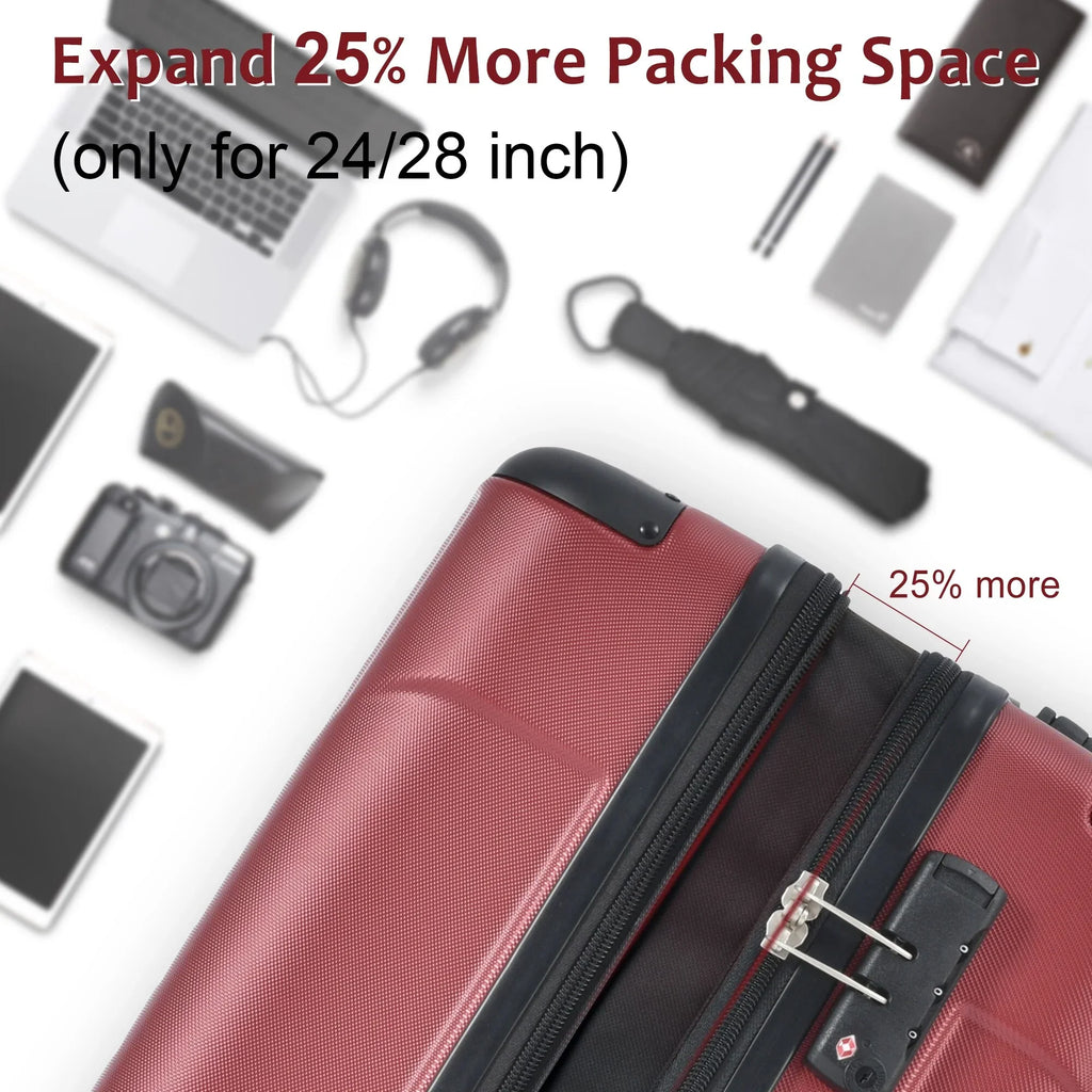 on Airline ABS Approved with Luggage Expansion 20in, Hardshell Spinner Adjustable Lightweight Lock TSA Suitcase Carry Handle and