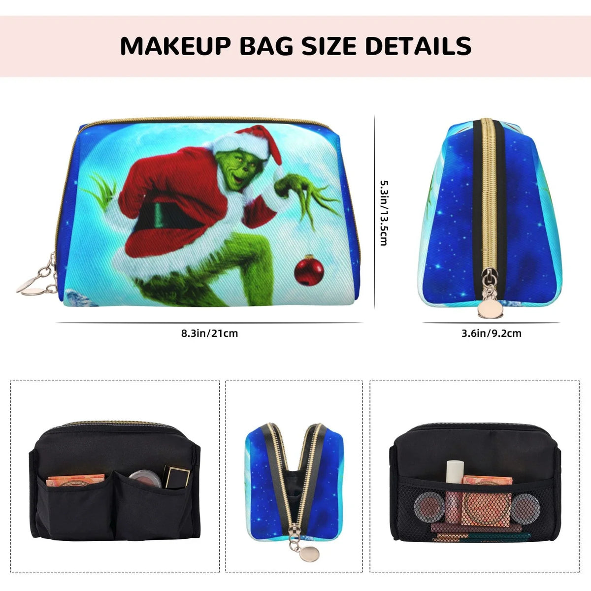 Portable Leather Bag Stole Christmas Bag Makeup Grinch Pouch The Cosmetic Storage Travel Toiletry Gift How Organizer Purse