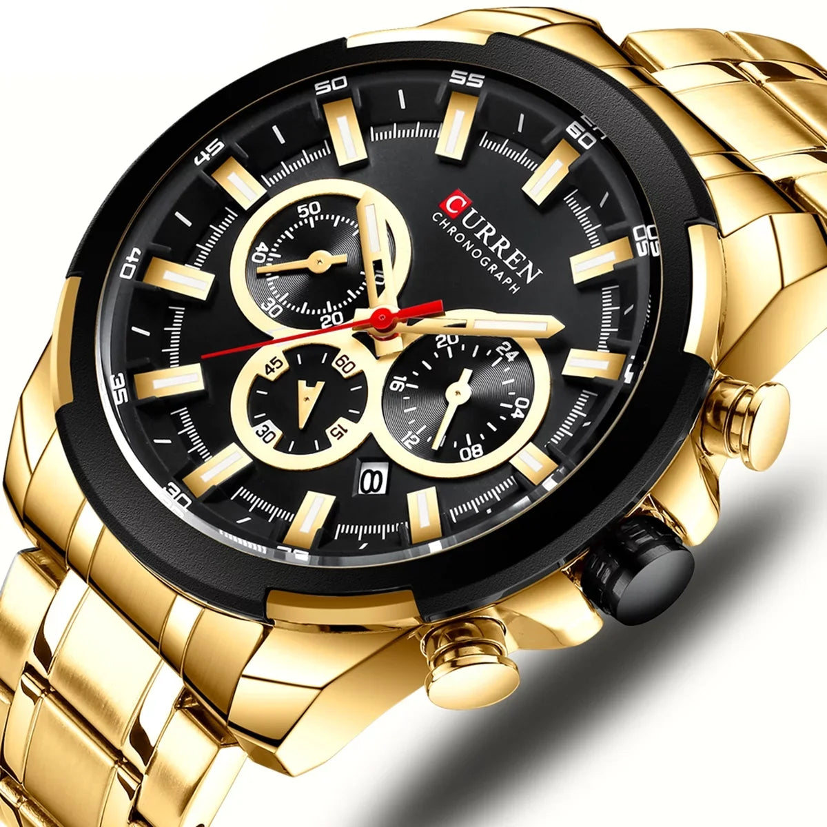 Stra Indicator Quartz Wristwatch Waterproof Male Hands with 8361 Man Chronograph Sub-Dials Three Luminous Date CURREN Watch for Second Minute Microsecond Watches Calendar Stainless Men Steel